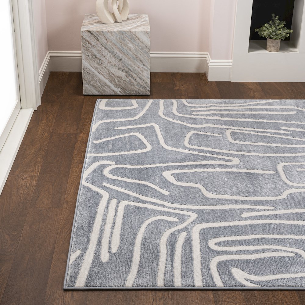 Alcina Modern Scandinavian Graphic Lines High-Low Area Rug. Picture 2
