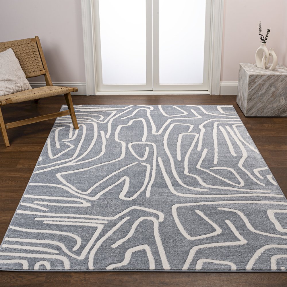 Alcina Modern Scandinavian Graphic Lines High-Low Area Rug. Picture 1