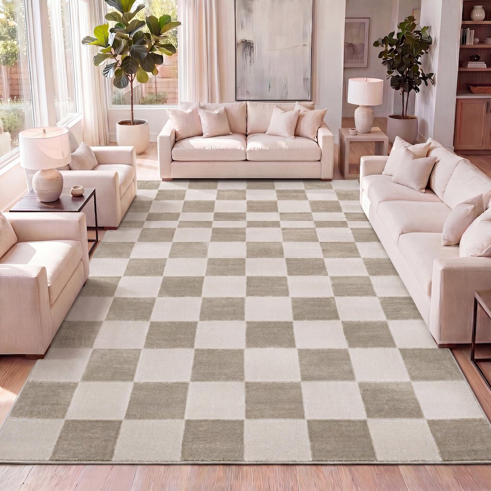 Thea Modern Geometric Checkerboard High-Low Area Rug. Picture 5