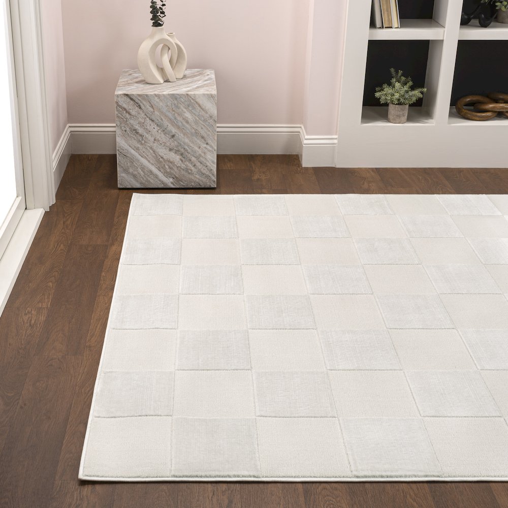 Thea Modern Geometric Checkerboard High-Low Area Rug. Picture 2