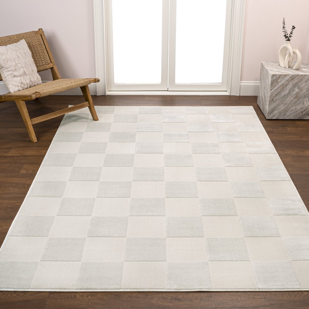 Thea Modern Geometric Checkerboard High-Low Area Rug. Picture 1