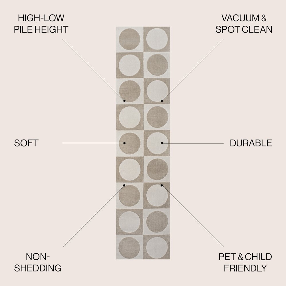 Helena Modern Geometric Circles In Squares High-Low Area Rug. Picture 2
