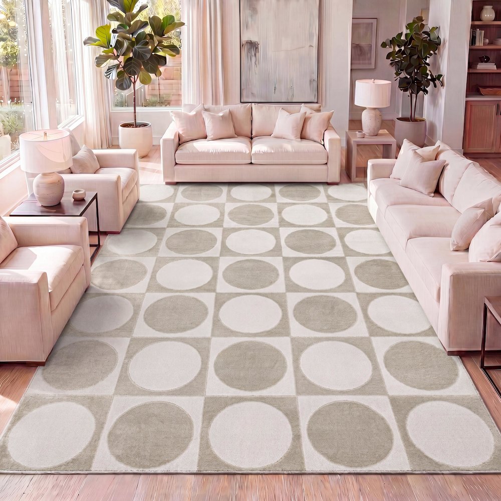 Helena Modern Geometric Circles In Squares High-Low Area Rug. Picture 5