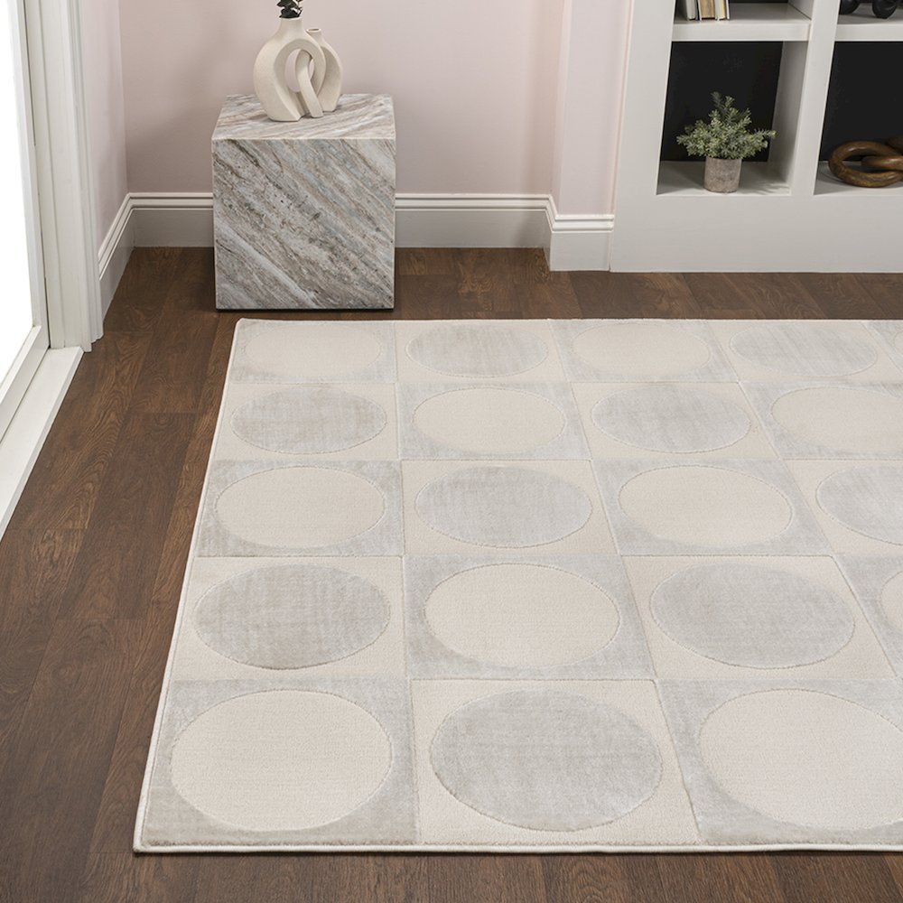 Helena Modern Geometric Circles In Squares High-Low Area Rug. Picture 2