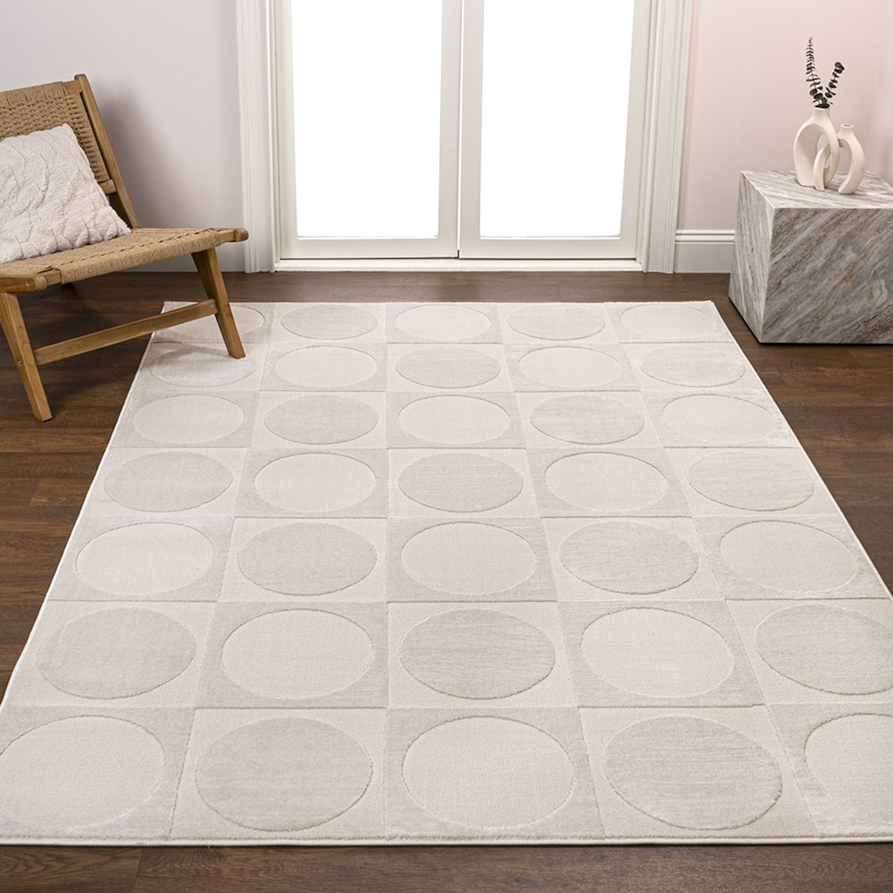 Helena Modern Geometric Circles In Squares High-Low Area Rug. Picture 1