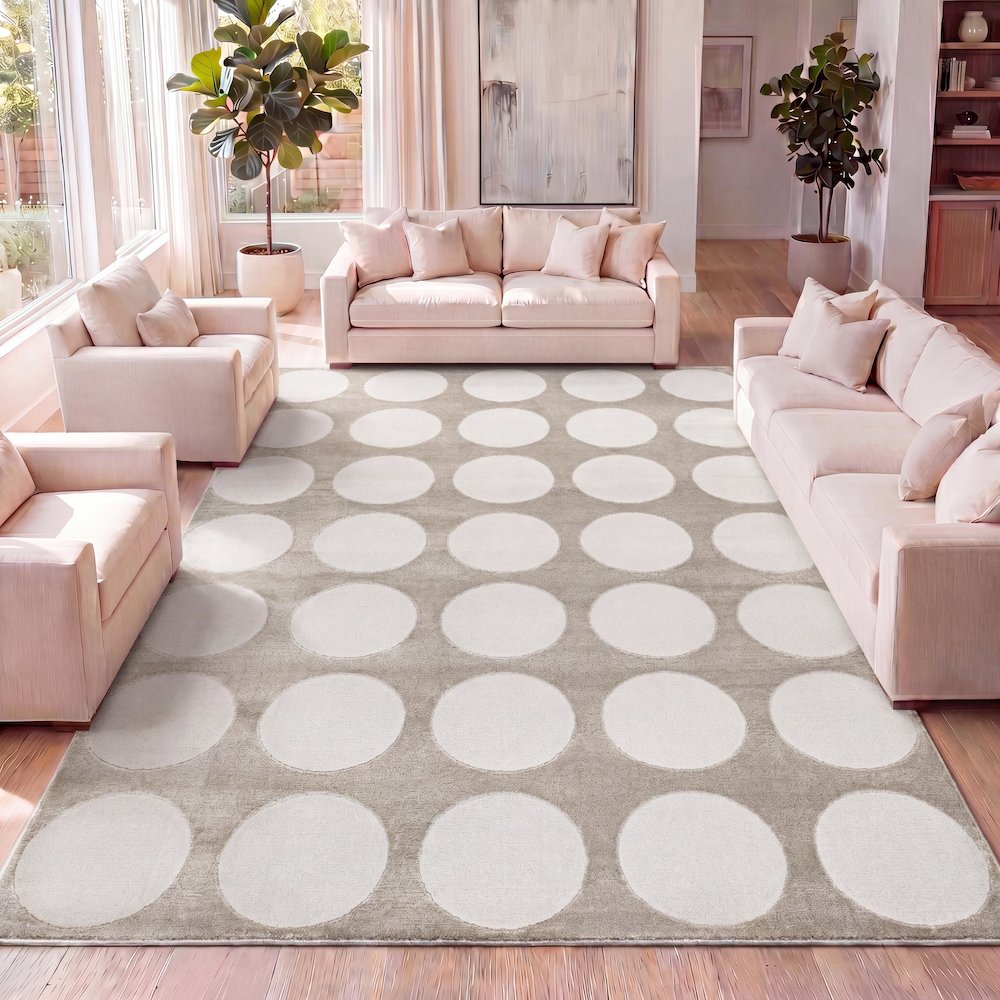 Adrian Modern Geometric Circle Dot High-Low Area Rug. Picture 5