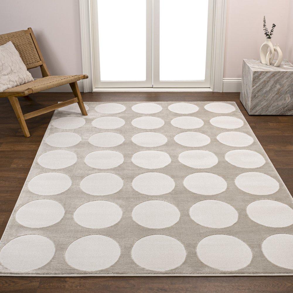 Adrian Modern Geometric Circle Dot High-Low Area Rug. Picture 1