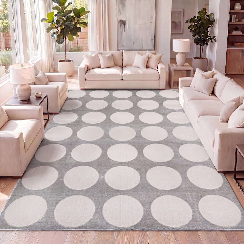 Adrian Modern Geometric Circle Dot High-Low Area Rug. Picture 5