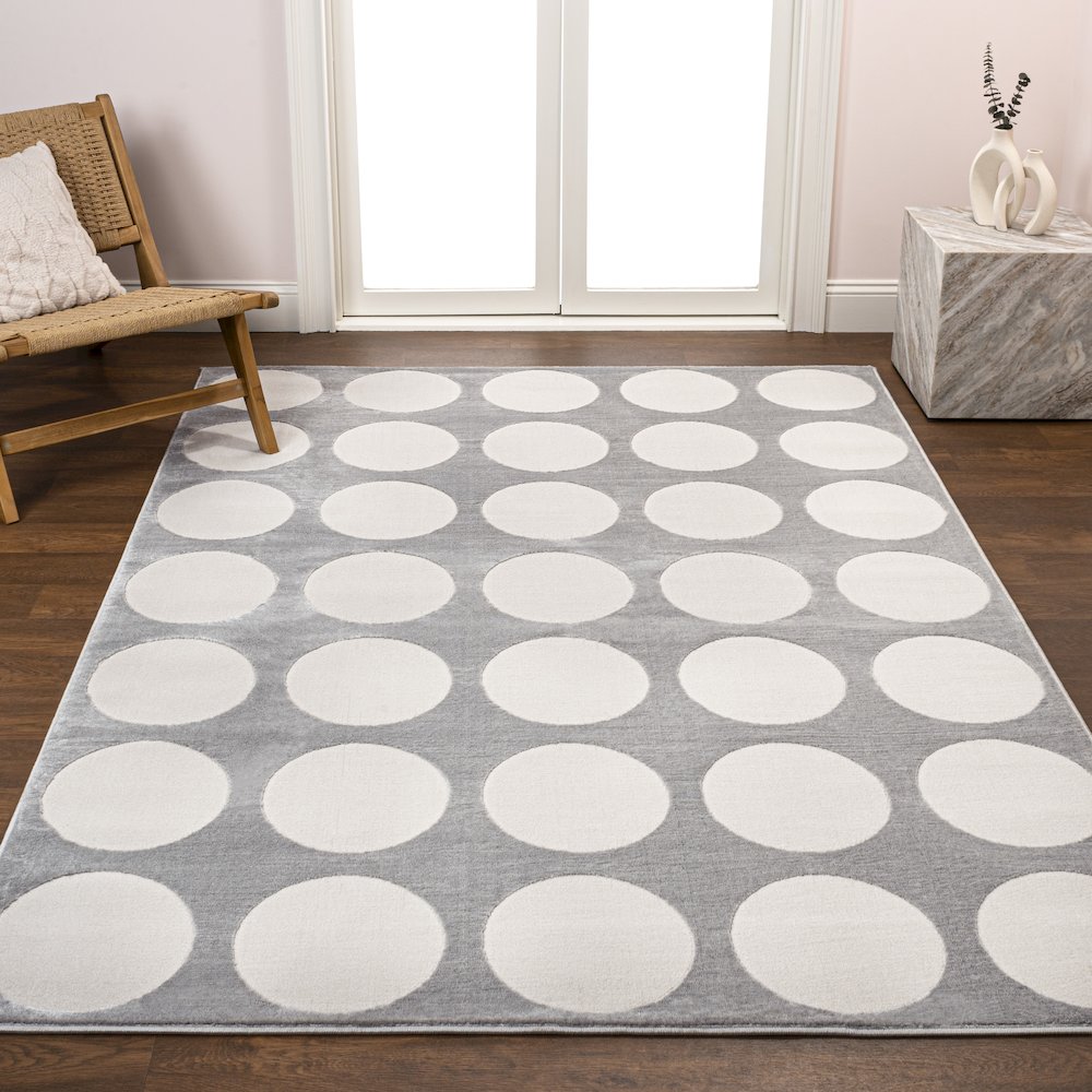 Adrian Modern Geometric Circle Dot High-Low Area Rug. Picture 1