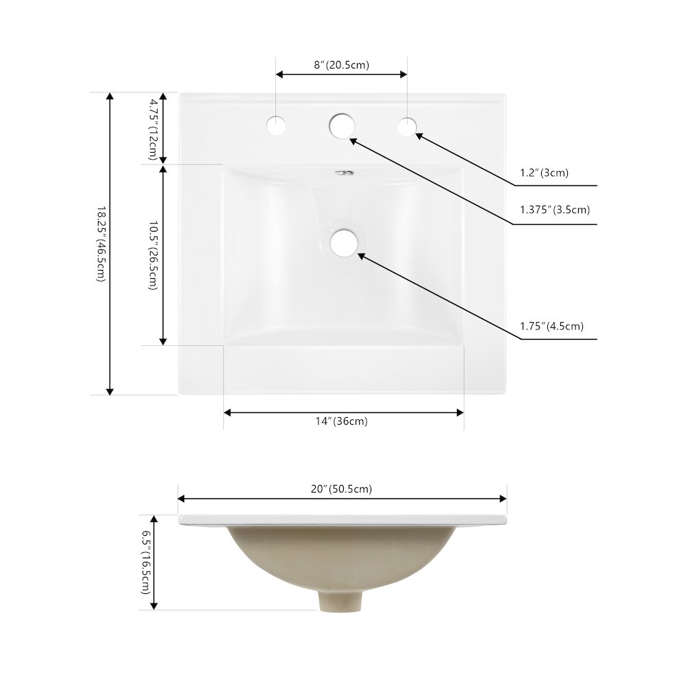 Ancillary 3-Hole 20 in. W x 18.25 in. D Rectangular Glossy Ceramic Single Sink. Picture 5