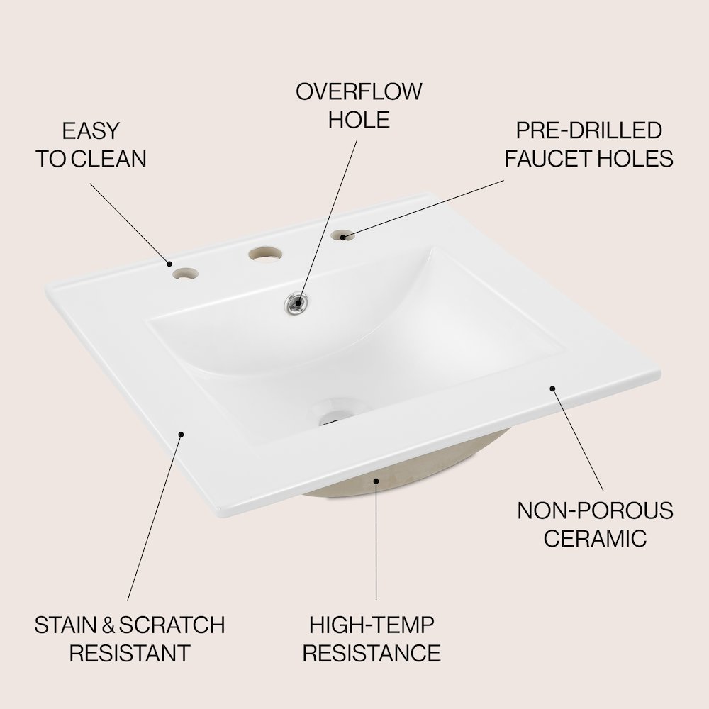 Ancillary 3-Hole 20 in. W x 18.25 in. D Rectangular Glossy Ceramic Single Sink. Picture 6