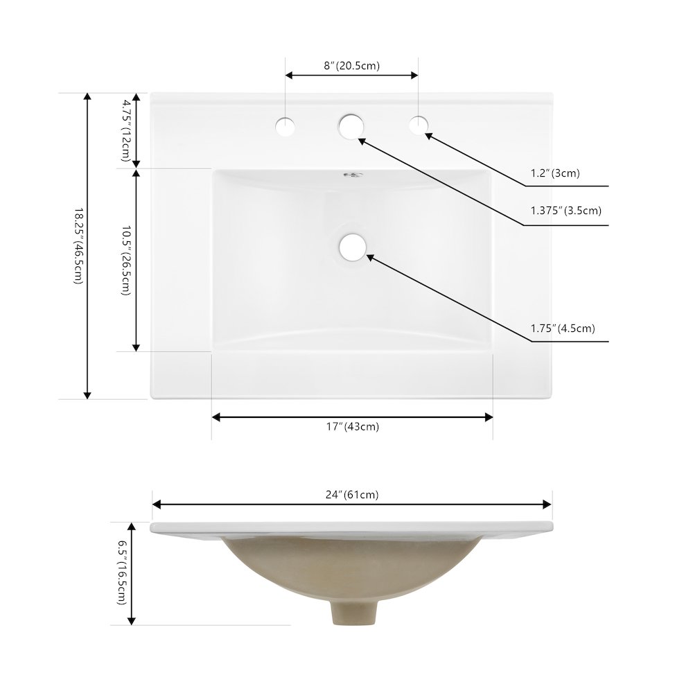 Ancillary 3-Hole 24 in. W x 18.25 in. D Rectangular Glossy Ceramic Single Sink. Picture 5