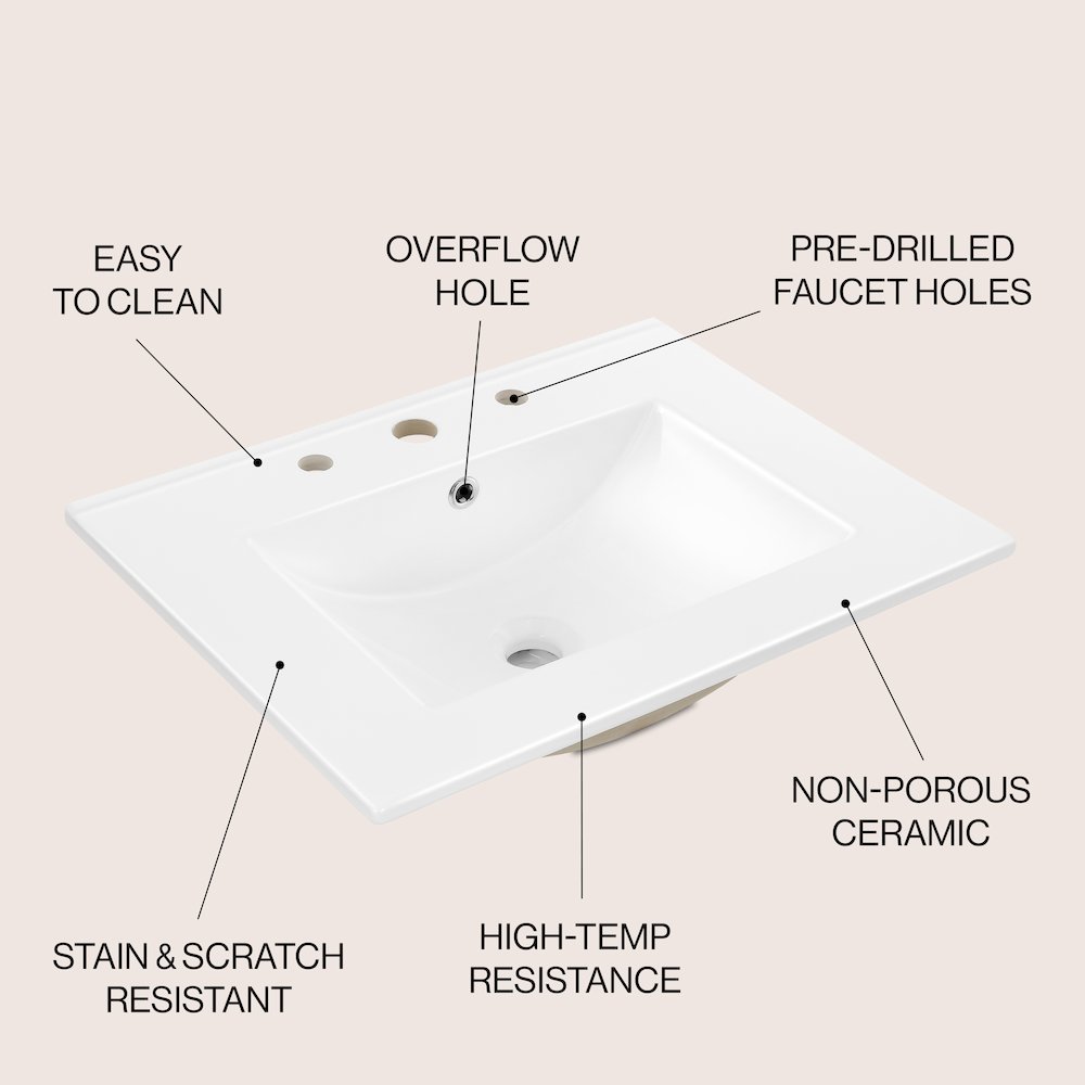 Ancillary 3-Hole 24 in. W x 18.25 in. D Rectangular Glossy Ceramic Single Sink. Picture 6