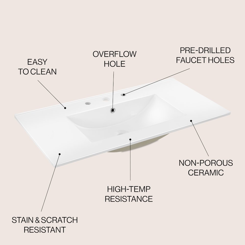 Ancillary 3-Hole 36 in. W x 18.25 in. D Rectangular Glossy Ceramic Single Sink. Picture 6