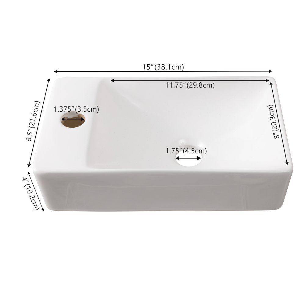 Felix 15 in. W x 8.5 in. D Wall Mounted Rectangular Ceramic Space-Saving Mini. Picture 3