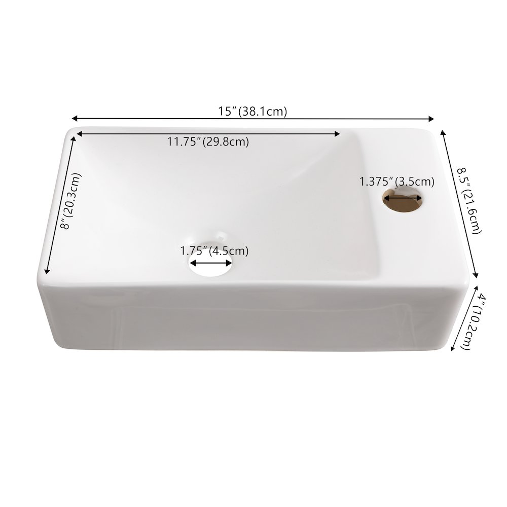 Felix 15 in. W x 8.5 in. D Wall Mounted Rectangular Ceramic Space-Saving Mini. Picture 3