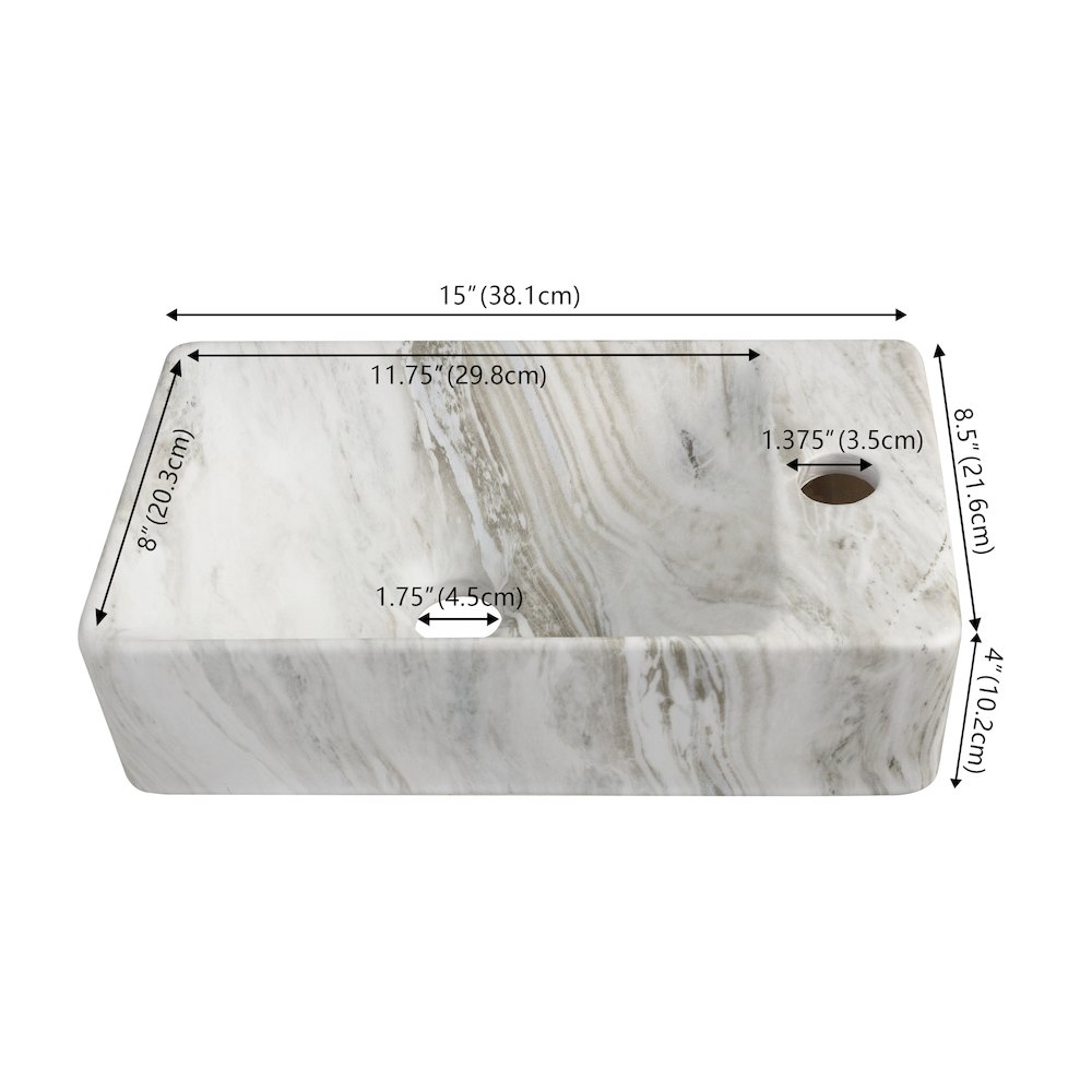 Felix 15 in. W x 8.5 in. D Wall Mounted Rectangular Ceramic Space-Saving Mini. Picture 3