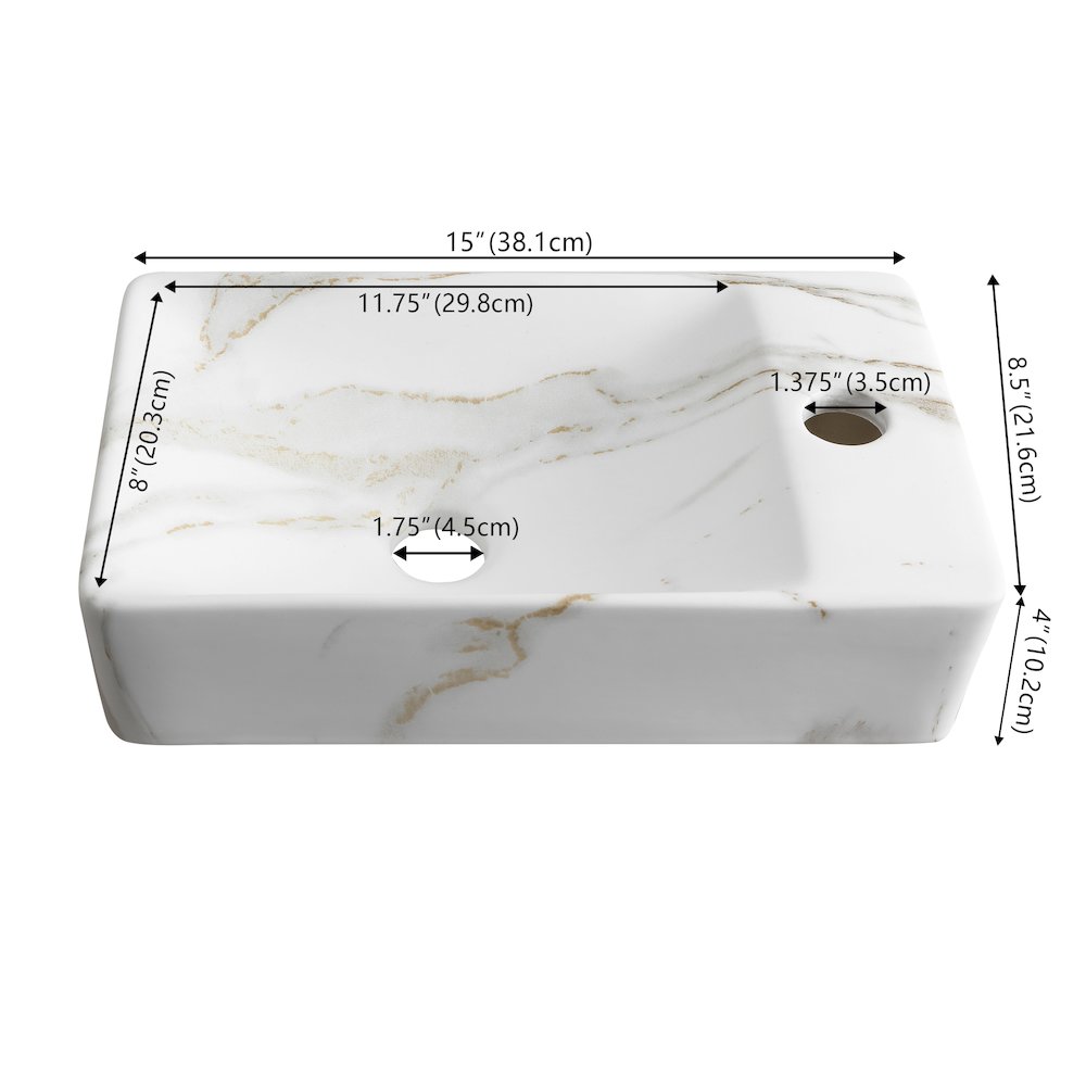 Felix 15 in. W x 8.5 in. D Wall Mounted Rectangular Ceramic Space-Saving Mini. Picture 3