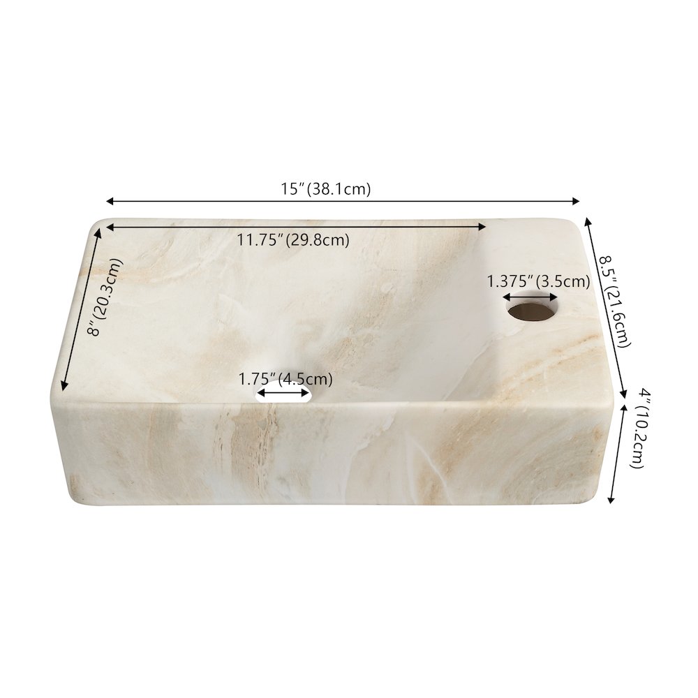 Felix 15 in. W x 8.5 in. D Wall Mounted Rectangular Ceramic Mini Bathroom Sink. Picture 3