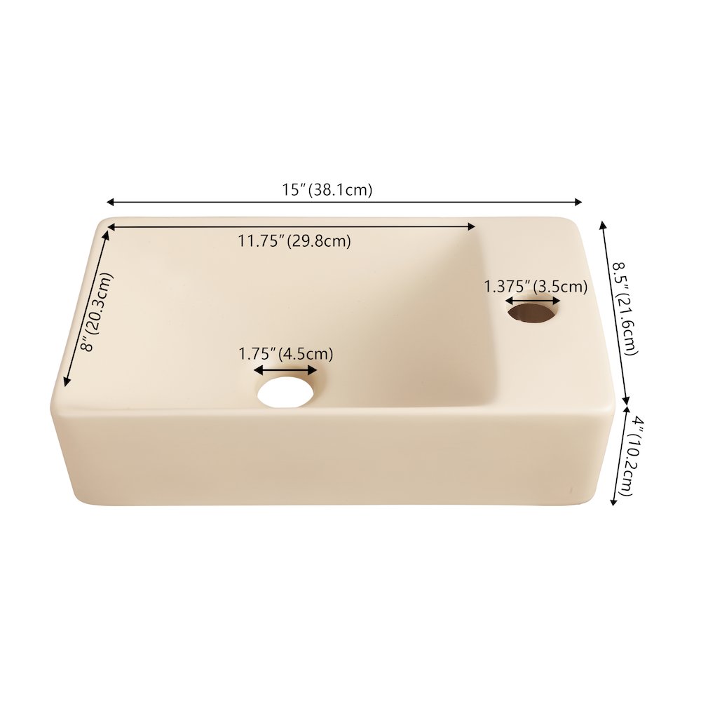 Felix 15 in. W x 8.5 in. D Wall Mounted Rectangular Ceramic Space-Saving Mini. Picture 3