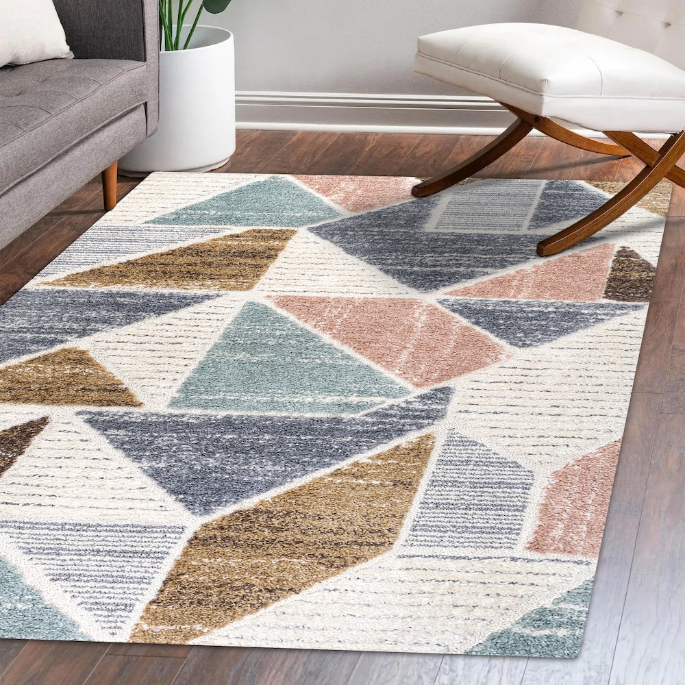 Aileen Geometric Scandi Colorblock Carved Area Rug. Picture 10