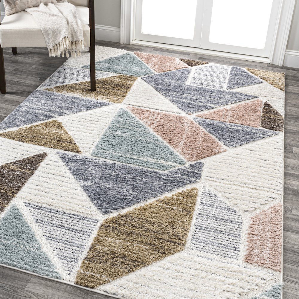 Aileen Geometric Scandi Colorblock Carved Area Rug. Picture 2