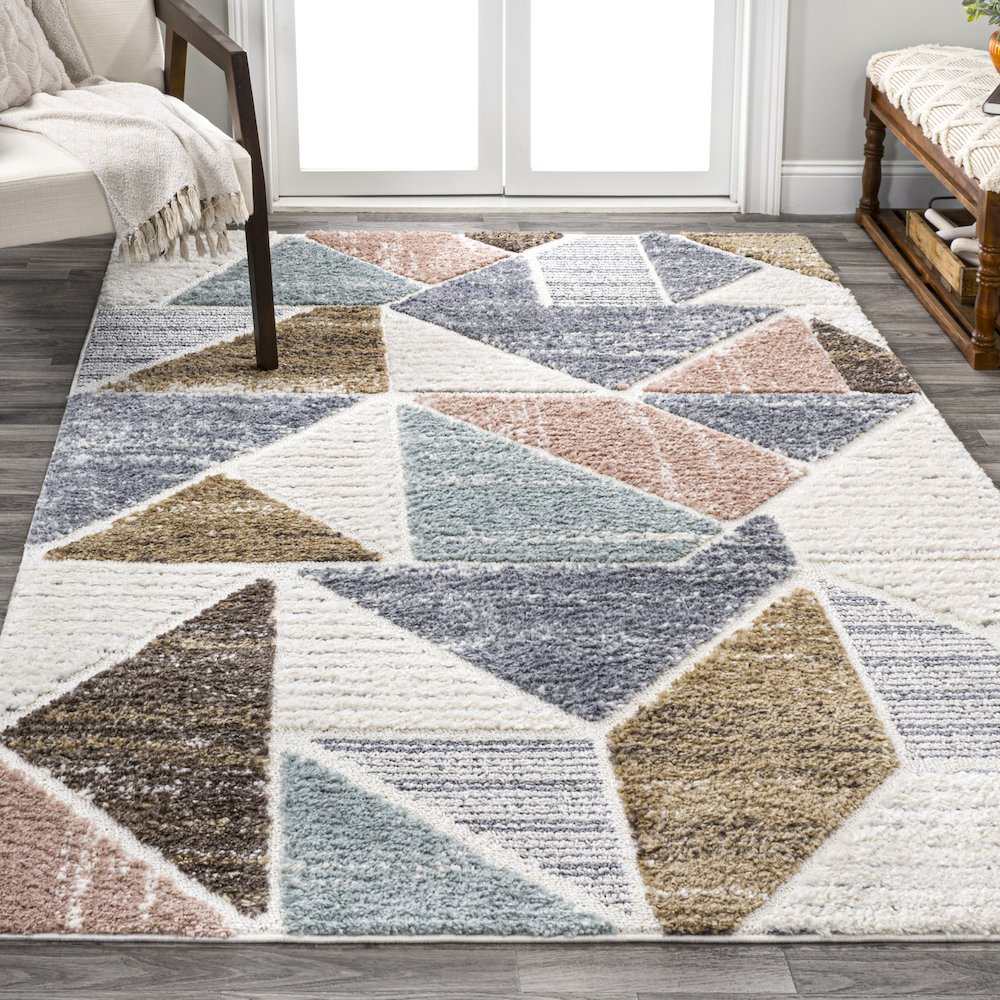 Aileen Geometric Scandi Colorblock Carved Area Rug. Picture 4