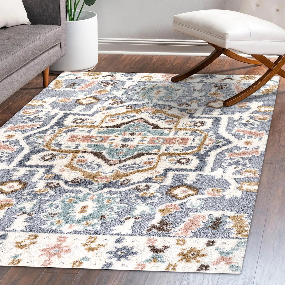 Aziza Persian Medallion High-Low Area Rug. Picture 10
