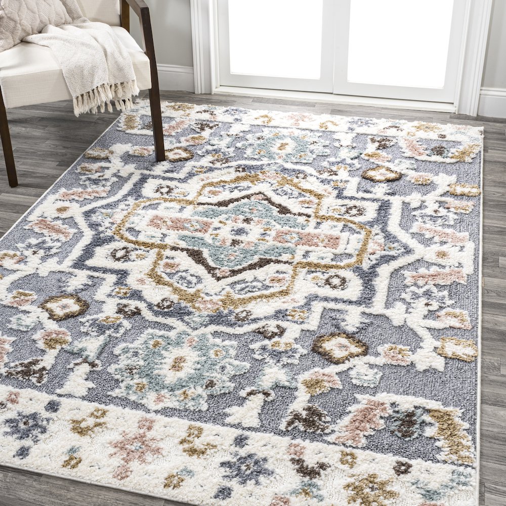 Aziza Persian Medallion High-Low Area Rug. Picture 2