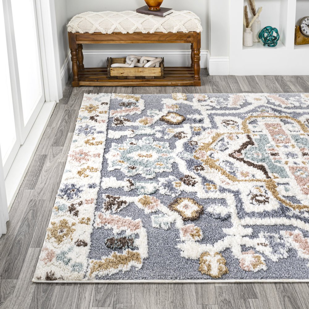 Aziza Persian Medallion High-Low Area Rug. Picture 3