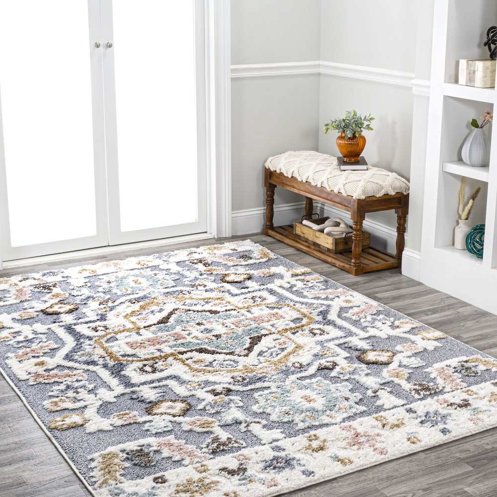 Aziza Persian Medallion High-Low Area Rug. Picture 5