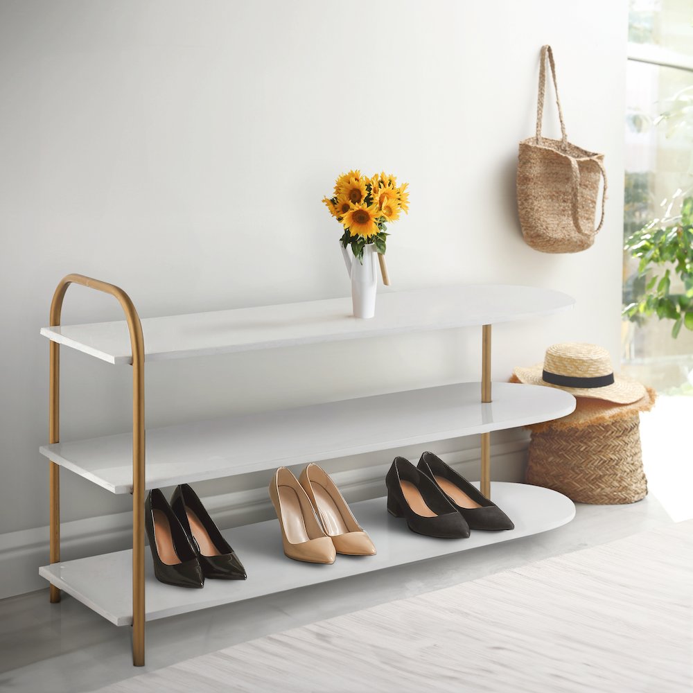 Modern 9-Pair 3-Tier Iron Curved Decker Shoe Rack. Picture 4