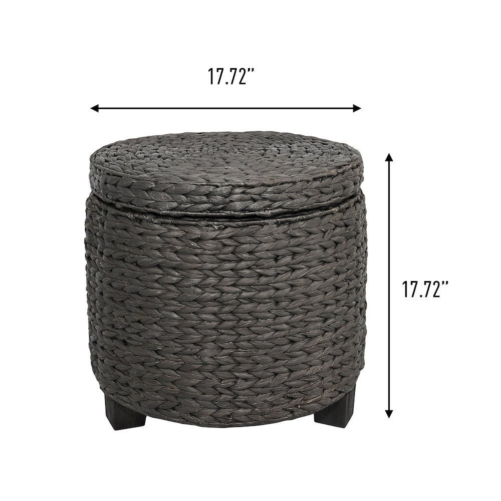 Handwoven Water Hyacinth Storage Ottoman with Lid, Black. Picture 2