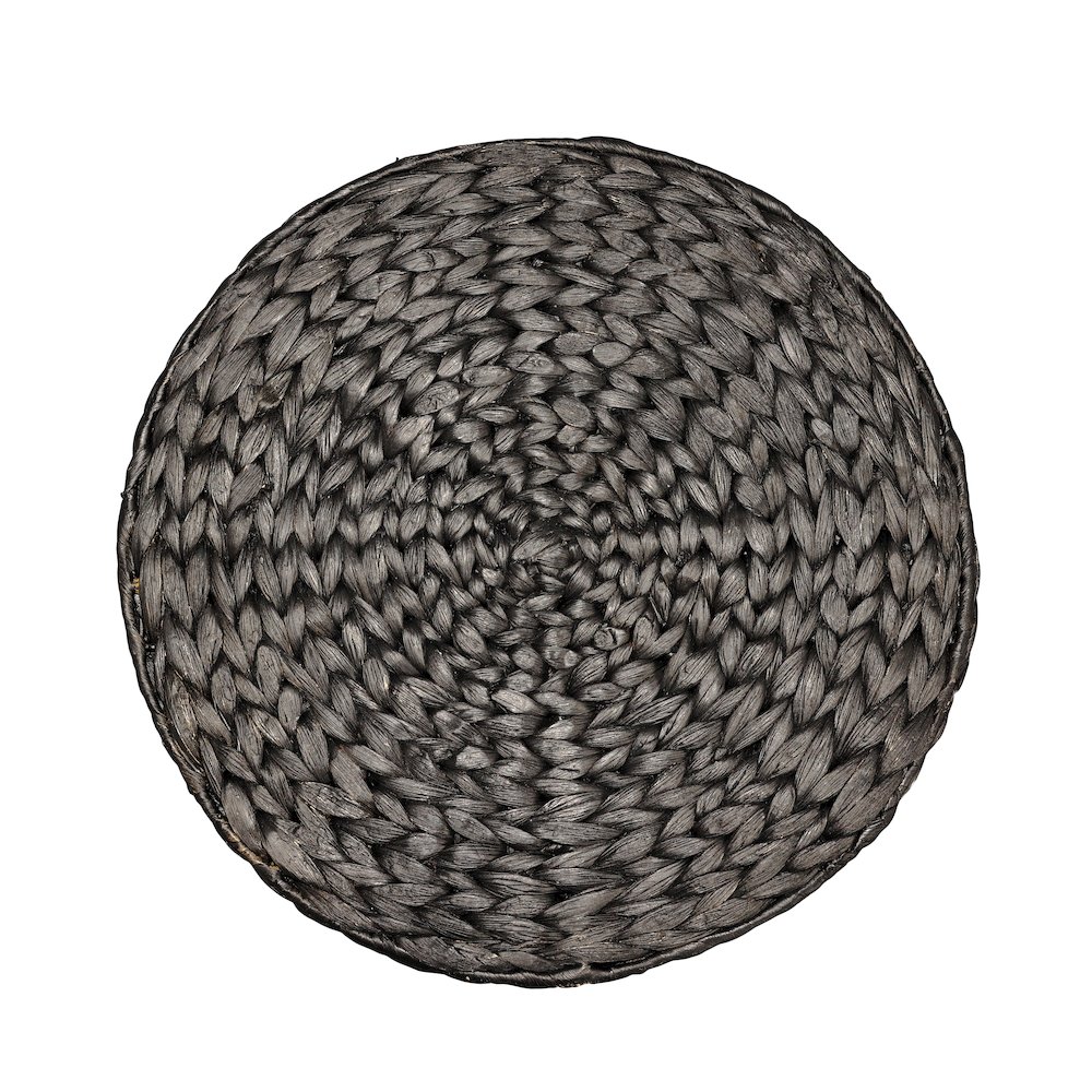 Handwoven Water Hyacinth Storage Ottoman with Lid, Black. Picture 3