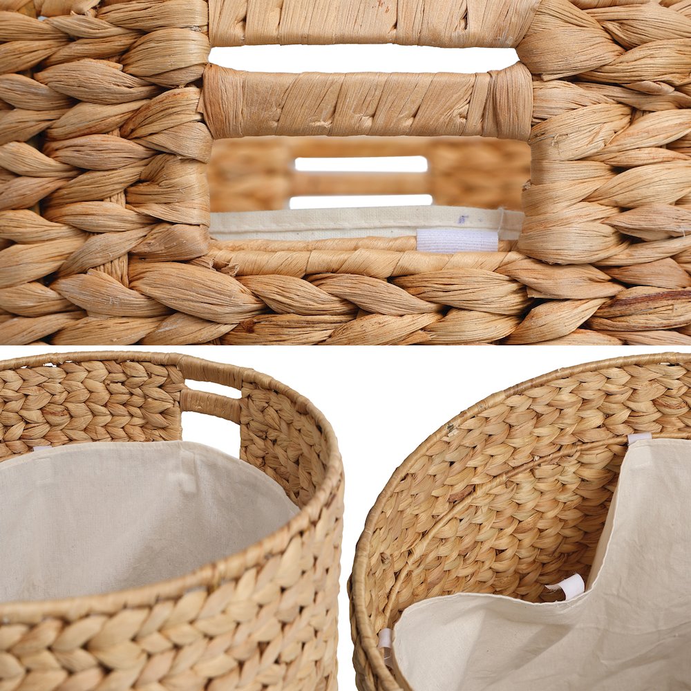 18" Modern Coastal Hand-Woven Hyacinth Storage Ottoman with Lid, Natural/Black. Picture 4