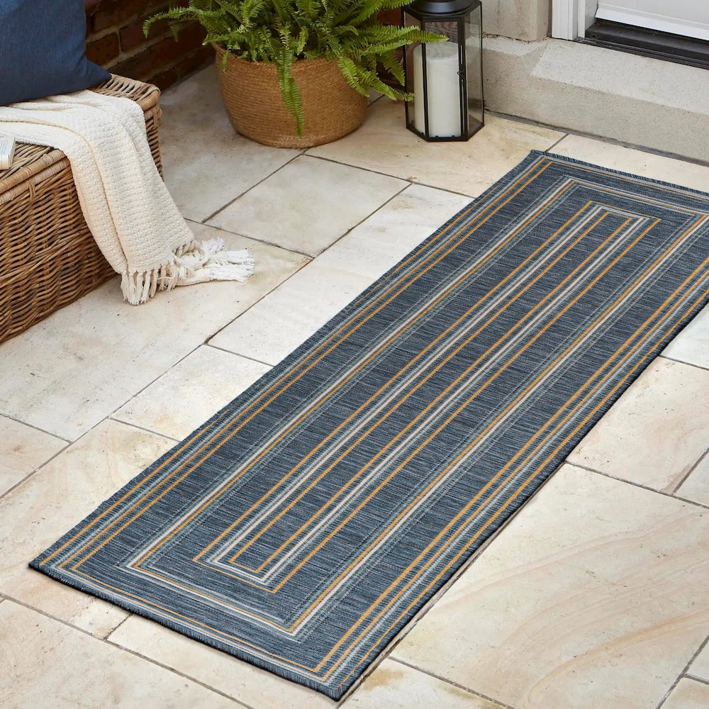 Nautical Mitre Stripe Reversible Machine-Washable Indoor/Outdoor Runner Rug. Picture 3