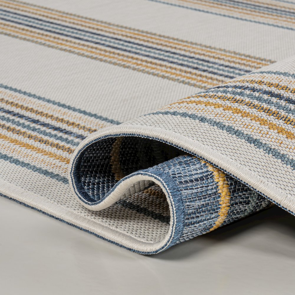 Nautical Mitre Stripe Reversible Machine-Washable Indoor/Outdoor Runner Rug. Picture 1