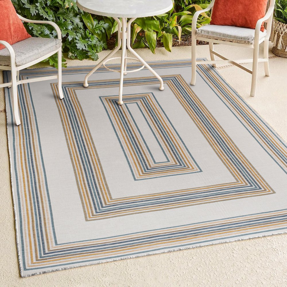 Nautical Mitre Stripe Reversible Machine-Washable Indoor/Outdoor Runner Rug. Picture 4