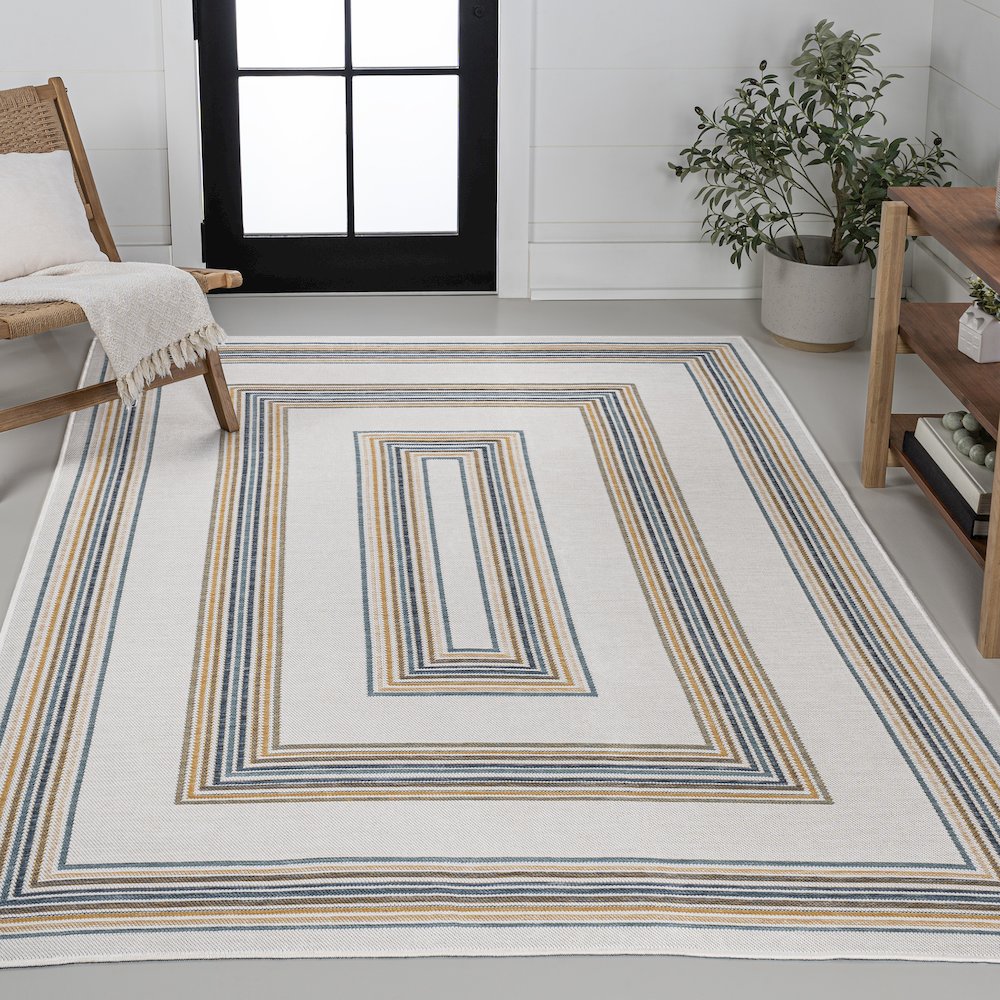 Nautical Mitre Stripe Reversible Machine-Washable Indoor/Outdoor Runner Rug. Picture 2