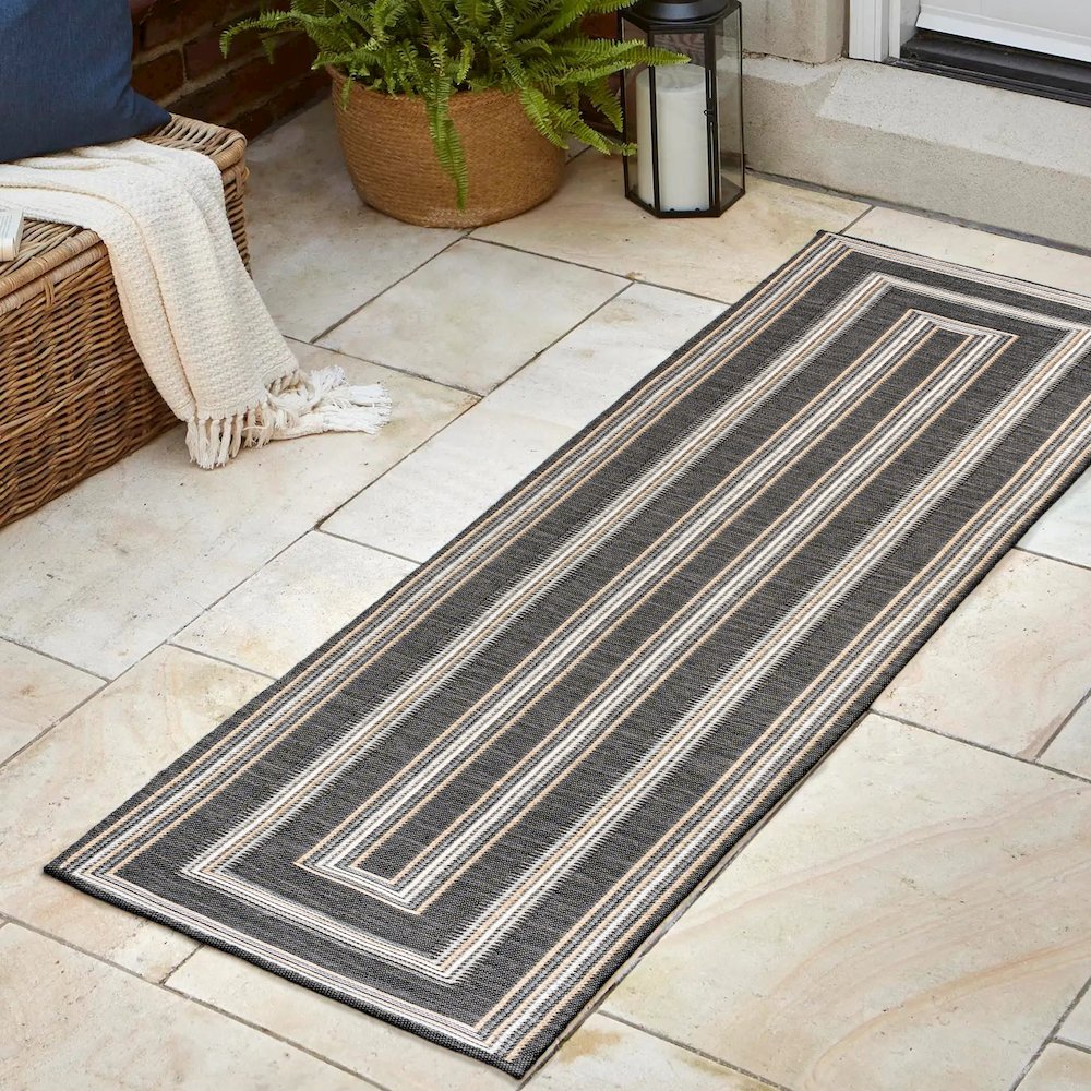 Nautical Mitre Stripe Reversible Machine-Washable Indoor/Outdoor Runner Rug. Picture 2