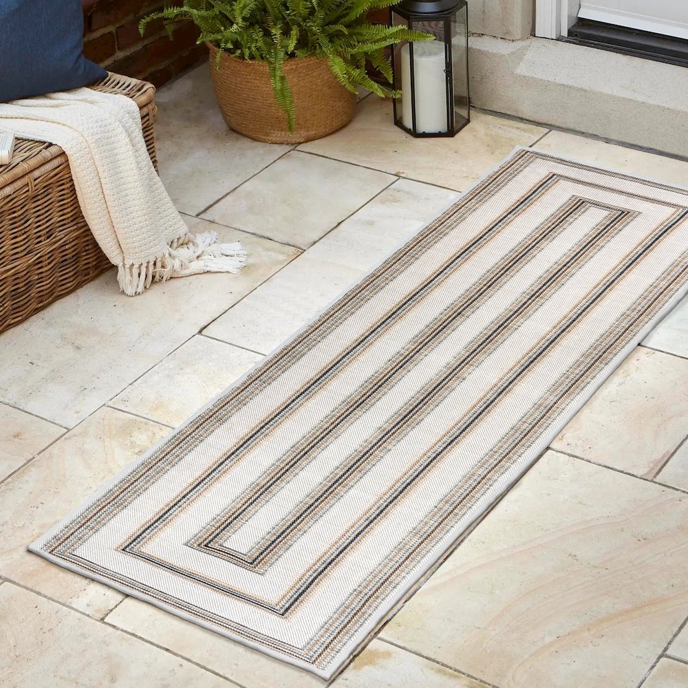 Nautical Mitre Stripe Reversible Machine-Washable Indoor/Outdoor Runner Rug. Picture 3