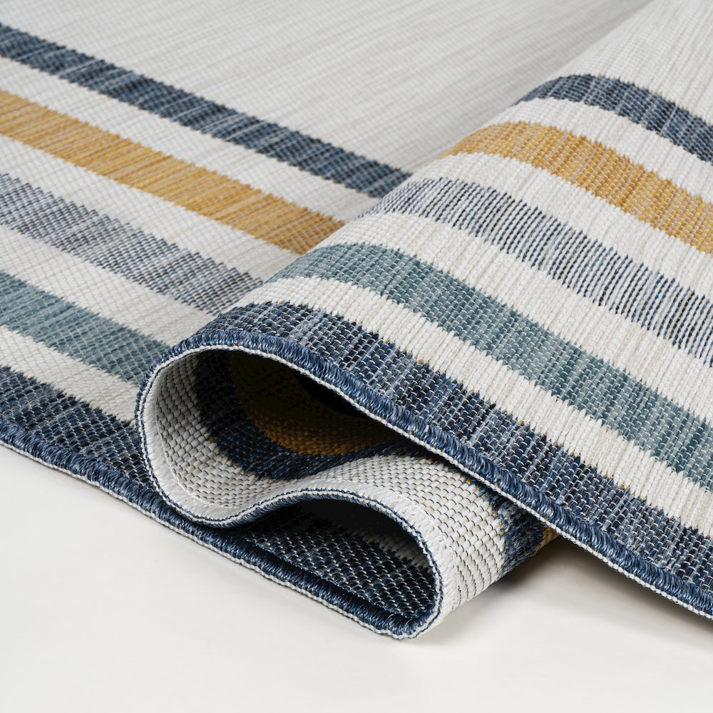 Coastal Mitred Stripe Reversible Machine-Washable Indoor/Outdoor Area Rug. Picture 3
