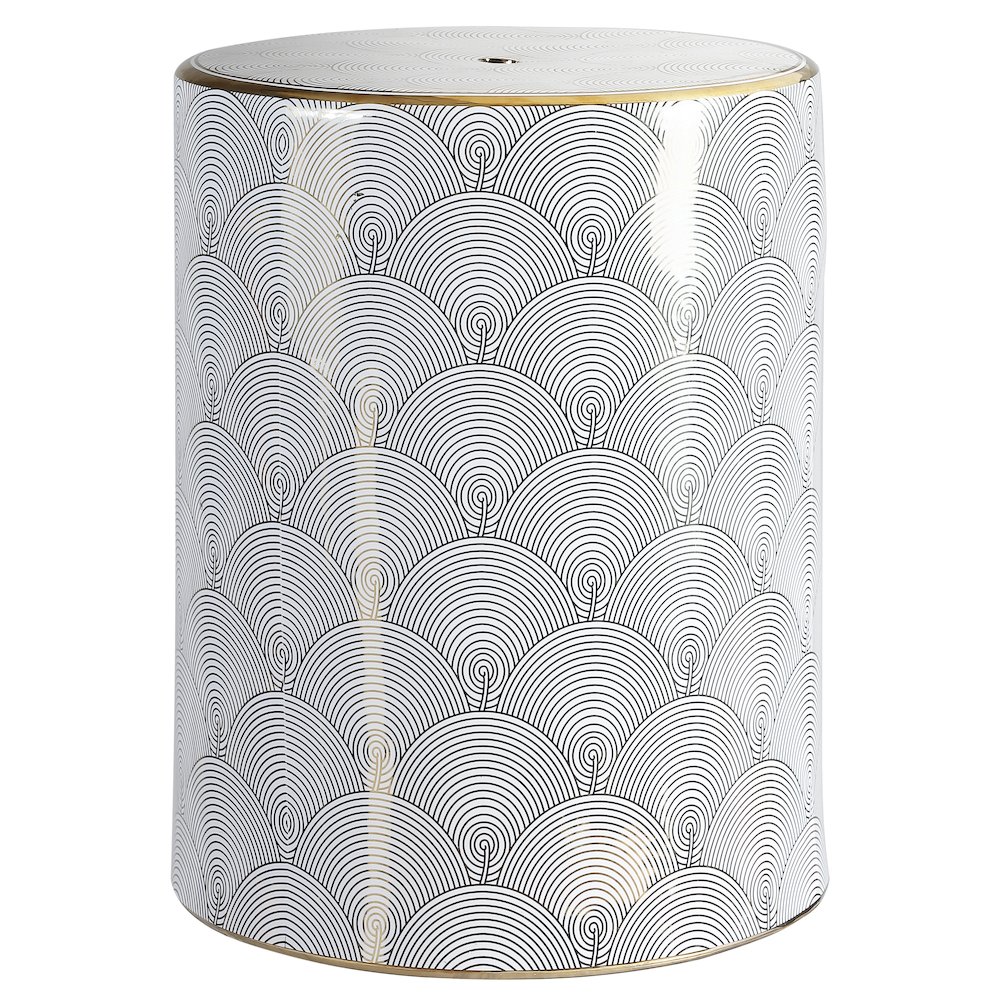 Fish Scale 17" White and Gold Floral Chinoiserie Ceramic Drum Garden Stool. Picture 3