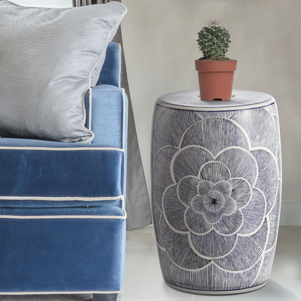 Camellia Ceramic Drum Garden Stool. Picture 2