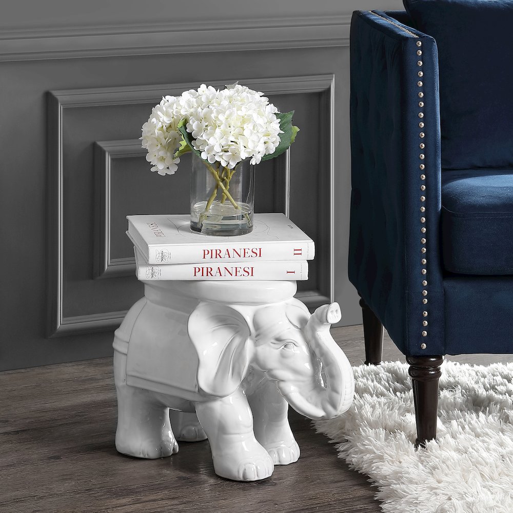White Elephant Ceramic Garden Stool. Picture 1