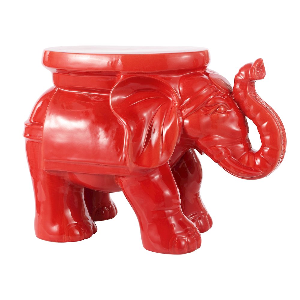 White Elephant 14.25" Bohemian Glazed Red Ceramic Elephant Garden Stool. Picture 1