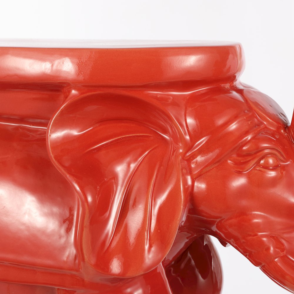 White Elephant 14.25" Bohemian Glazed Red Ceramic Elephant Garden Stool. Picture 2