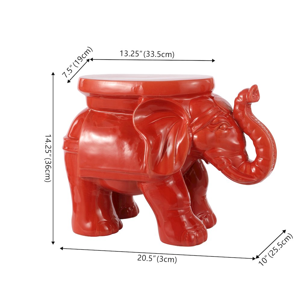 White Elephant 14.25" Bohemian Glazed Red Ceramic Elephant Garden Stool. Picture 3