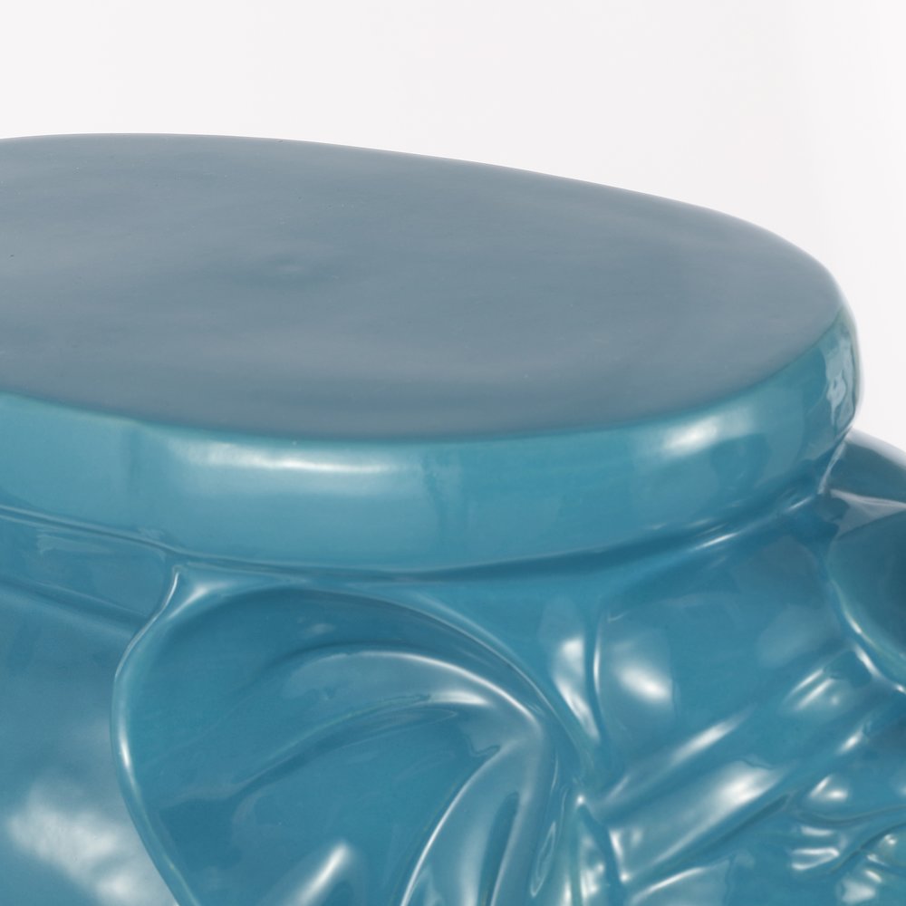 White Elephant 14.25" Bohemian Glazed Blue Ceramic Elephant Garden Stool. Picture 2