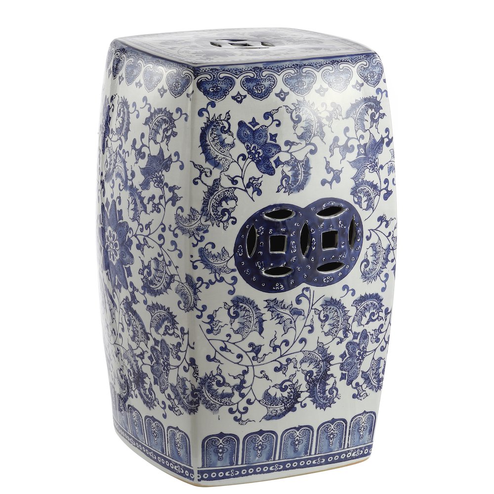 Floral Vine Chinoiserie Ceramice Square Garden Stool. Picture 3